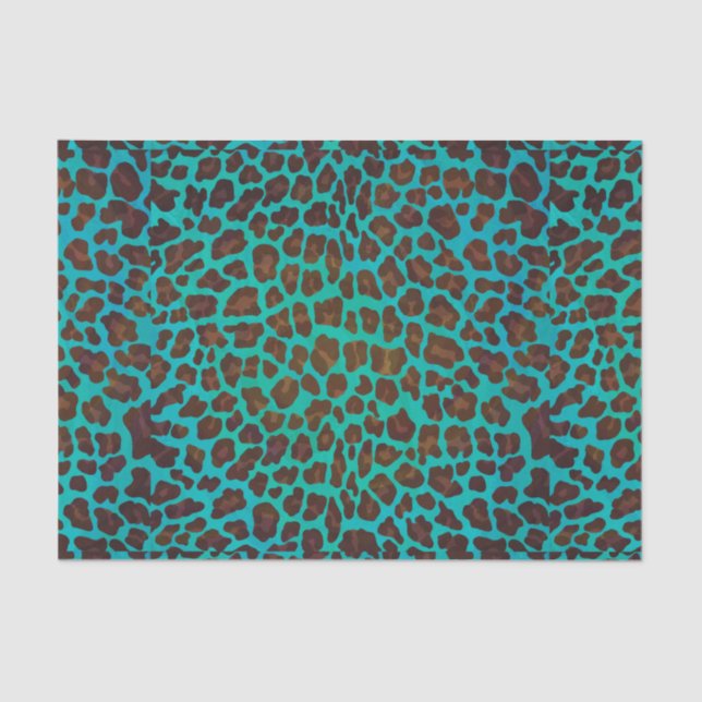Papel De Seda Leopardo Brown e impresión Verde azulada (Anverso)