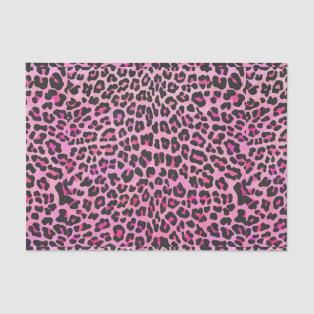 Papel De Seda Leopardo de impresión negro y rosa caliente (Anverso)