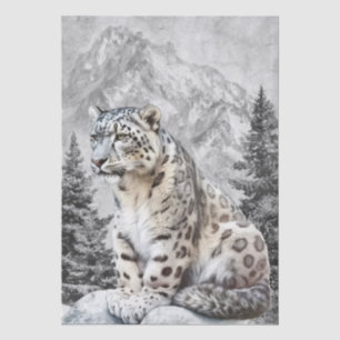 Papel De Seda Leopardo de las Nieves Gato Salvaje Acuarela