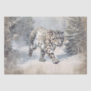 Papel De Seda Leopardo de las Nieves Gato Salvaje Acuarela