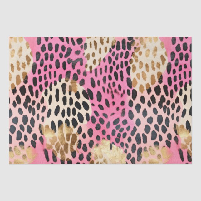 Papel De Seda Leopardo de oro de crema rosa (Anverso)