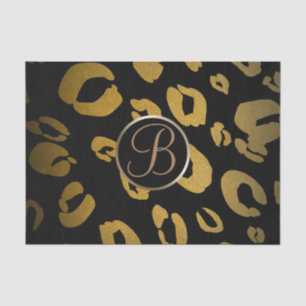 Papel De Seda Leopardo Guepardo Monograma Carta Inicial Oro Negr