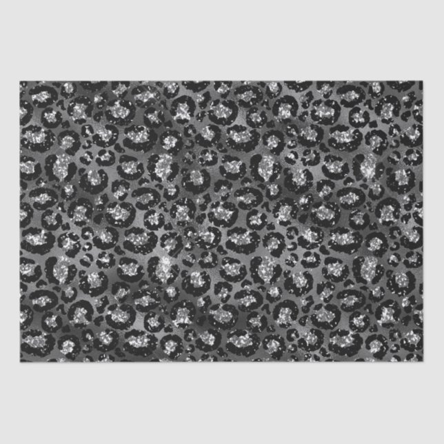 Papel De Seda Leopardo Imprimir negro y gris plateado (Anverso)