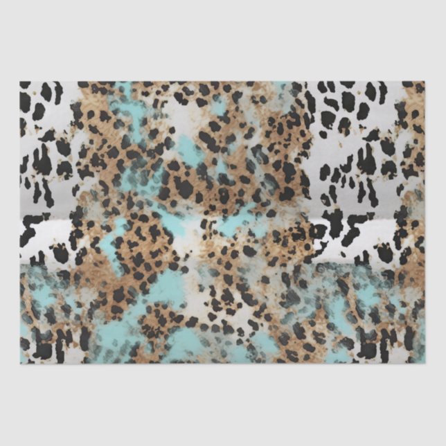 Papel De Seda Leopardo negro de oro blanco turquesa (Anverso)