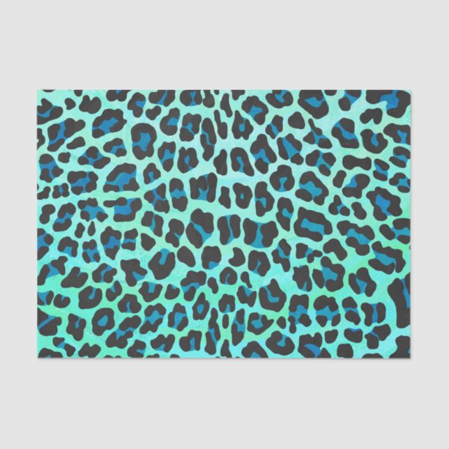 Papel De Seda Leopardo negro e impresión Verde azulada (Anverso)