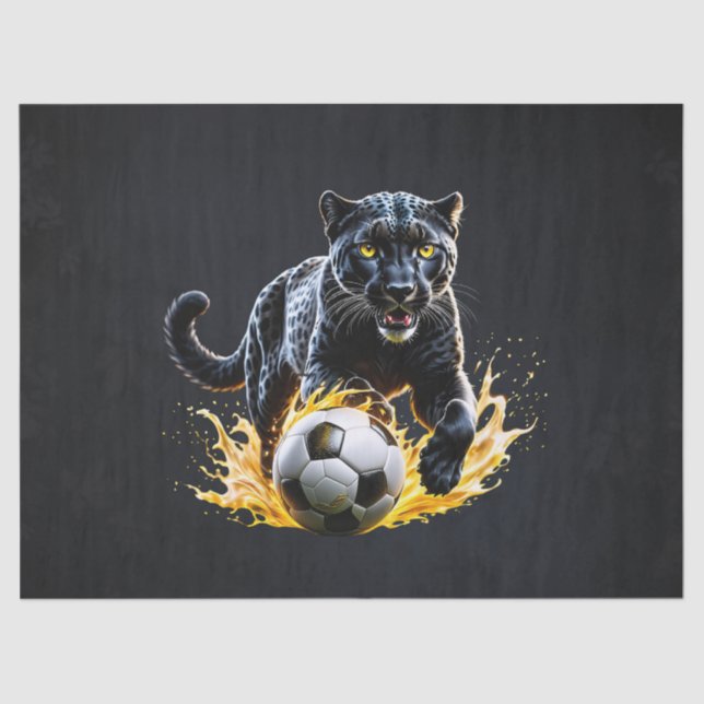 Papel De Seda Leopardo negro jugando con un fútbol. (Anverso)