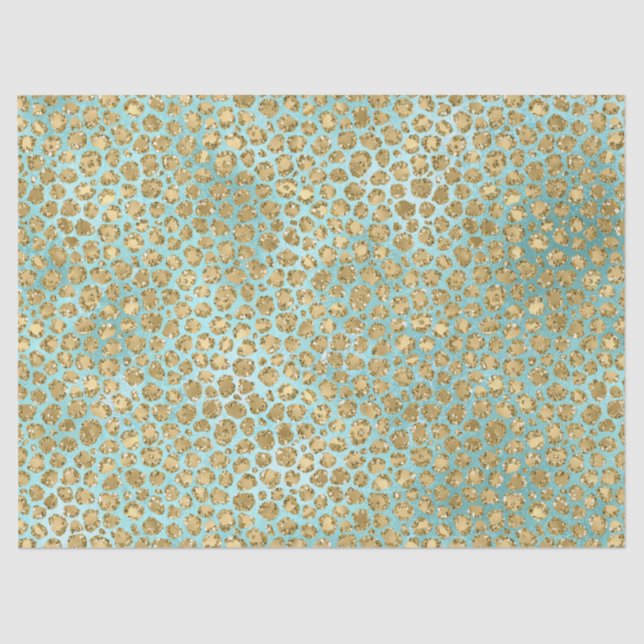 Papel De Seda Leopardo Purpurina Aqua Mint Gold Glitz      (Anverso)