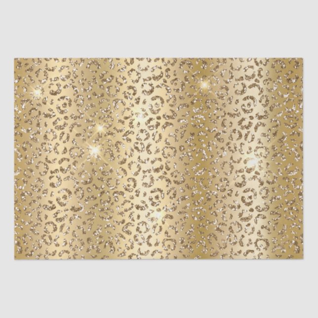 Papel De Seda Leopardo Purpurina de oro amarillo glam (Anverso)