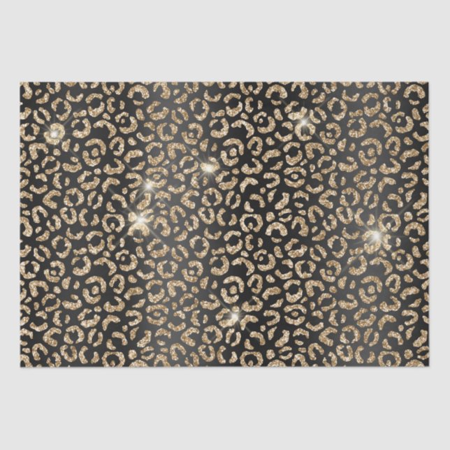 Papel De Seda Leopardo Purpurina de oro de Moda negra (Anverso)