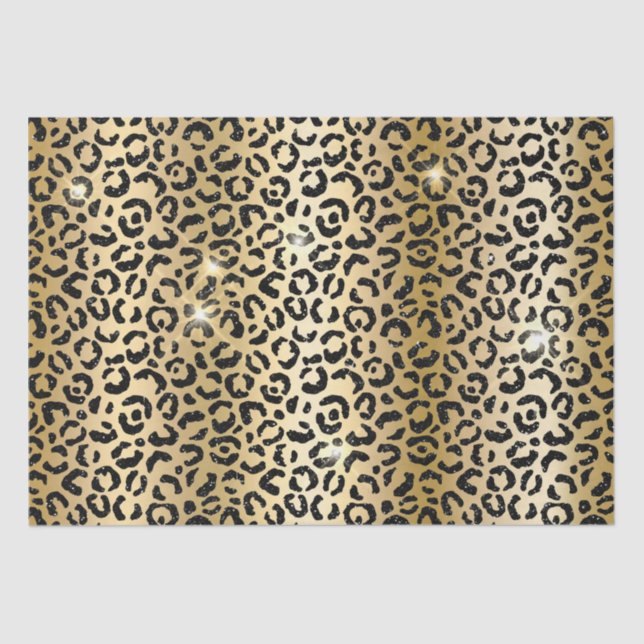 Papel De Seda Leopardo Purpurina negro dorado (Anverso)