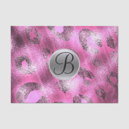 Papel De Seda Leopardo Rosa Brillo Elegante Monograma Letra Inic