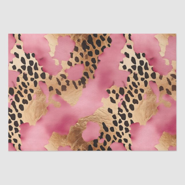 Papel De Seda Leopardo rosa de oro de Girly (Anverso)