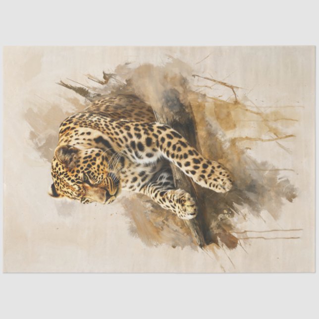Papel De Seda Leopart tumbado en una rama (Anverso)