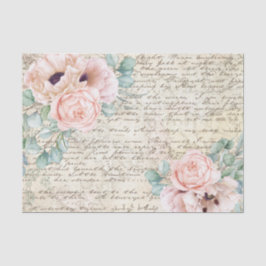 Papel De Seda Letra antigua Rosa floral de Rubor vintage