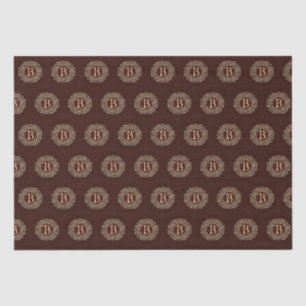 Papel De Seda Letra elegante B oro y monograma Damasco rojo