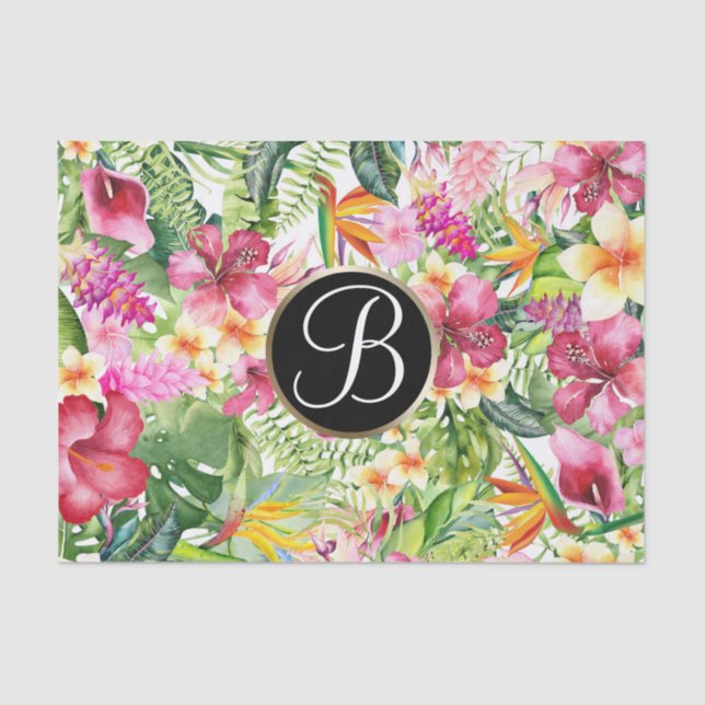 Papel De Seda Letra floral tropical brillante monograma inicial (Anverso)