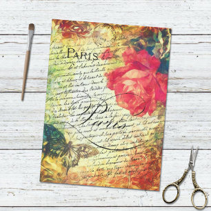 Papel De Seda Letra francesa victoriana de mariposa Rosa París