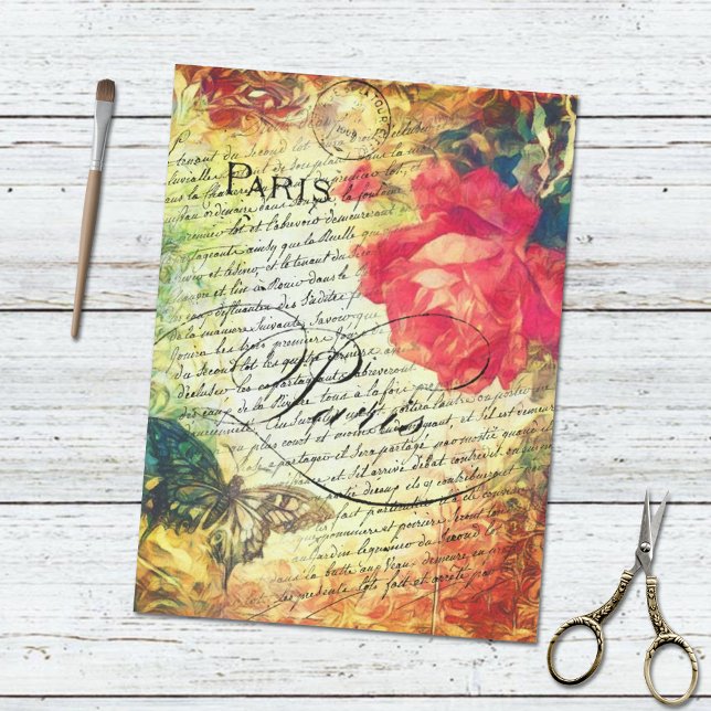 Papel De Seda Letra francesa victoriana de mariposa Rosa París (Subido por el creador)
