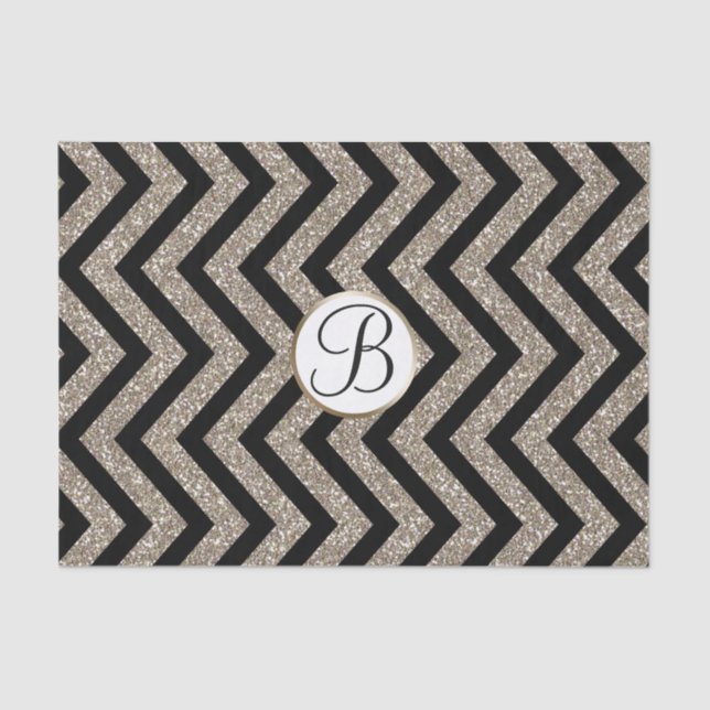 Papel De Seda Letra Gold Black Chevron Print Monograma Inicial (Anverso)