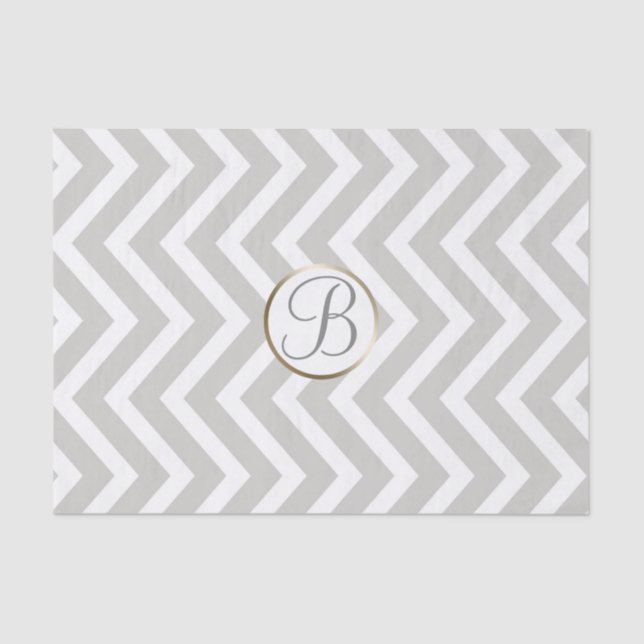 Papel De Seda Letra gris blanca chevron Imprimir monograma inici (Anverso)