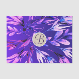 Papel De Seda Letra Inicial de Monograma de Hojas Botánicas Purp
