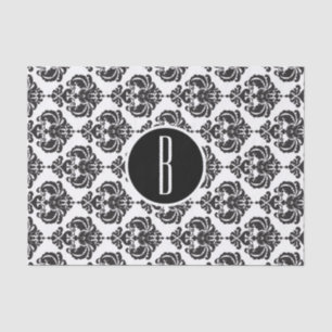 Papel De Seda Letra Inicial Monograma Damask Glam Blanco Negro