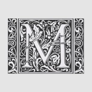 Papel De Seda Letra M Monograma medieval Art Nouveau