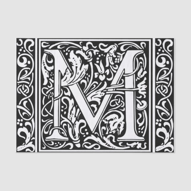 Papel De Seda Letra M Monograma medieval Art Nouveau (Anverso)