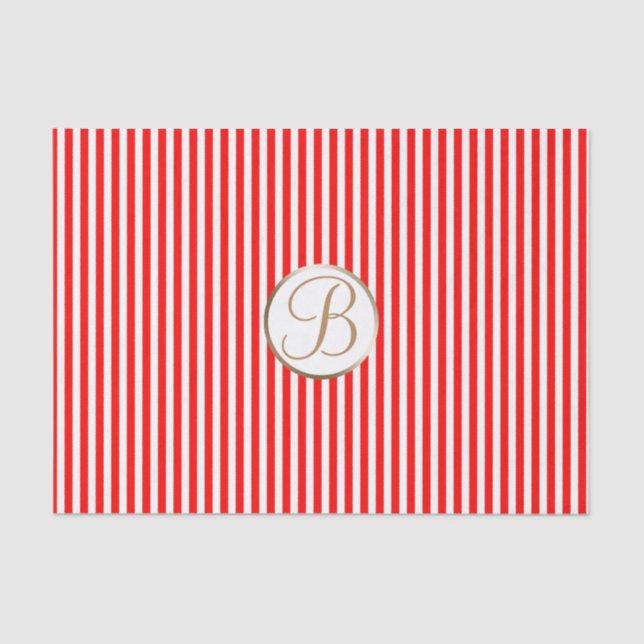 Papel De Seda Letra roja franjas blancas de vacaciones monograma (Anverso)