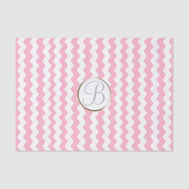 Papel De Seda Letra rosa blanca chevron Imprimir monograma inici (Anverso)