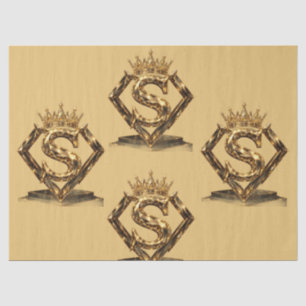Papel De Seda Letra S Dorada de Lujo Corona Monograma de Diamant