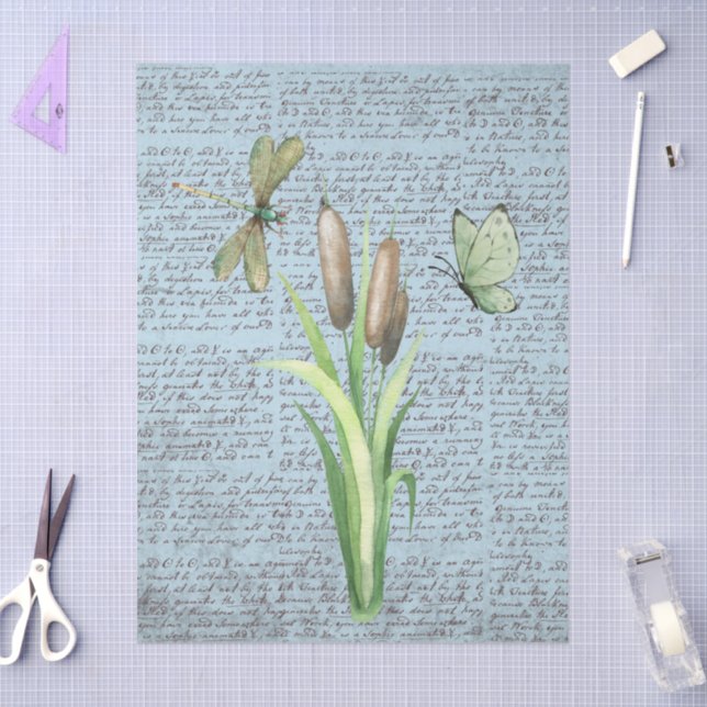 Papel De Seda Letras de caligrafía rústica de moda Azul (Artesanía)