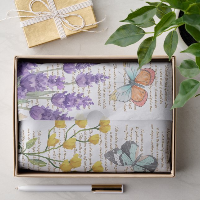 Papel De Seda Letras manuscritas de bonito Blanco botánico (Regalo )