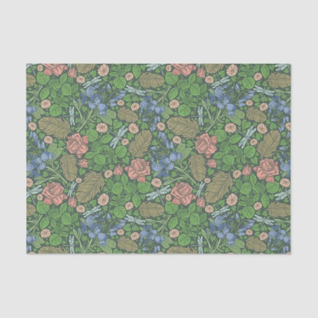 Papel De Seda Libélula antigua volando en un jardín inglés (Anverso)