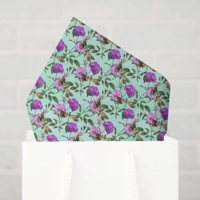Papel De Seda Libélula Floral Púrpura (Bolsa de regalo)