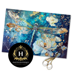 Papel De Seda Libélula Nebulosa Azul Floral Vintage Decoupage