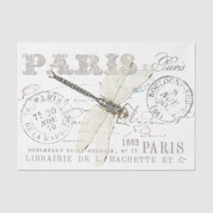Papel De Seda Libélula París Vintage Escritura Francesa Decoupag