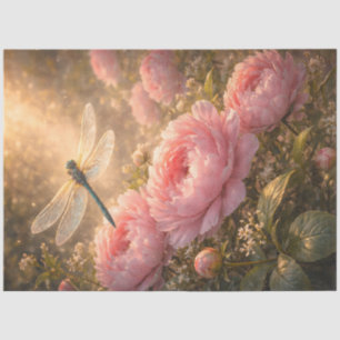 Papel De Seda Libélula sobre peonías rosadas Jardín de primavera