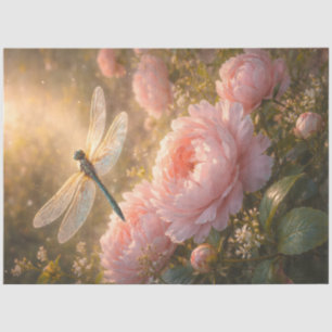 Papel De Seda Libélula sobre peonías rosadas Jardín de primavera