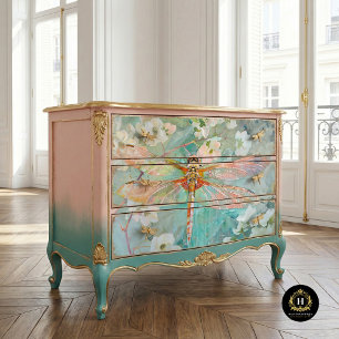 Papel De Seda Libélula Verde Coral Decoupage Floral Vintage