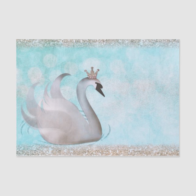 Papel De Seda Libro de Cuentos Princesa Cisne Azul Dorado Brilla (Anverso)