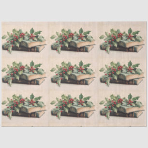 Papel De Seda LIBROS ANTIGUOS Y HOLLYBERRIES Patrón de Navidad