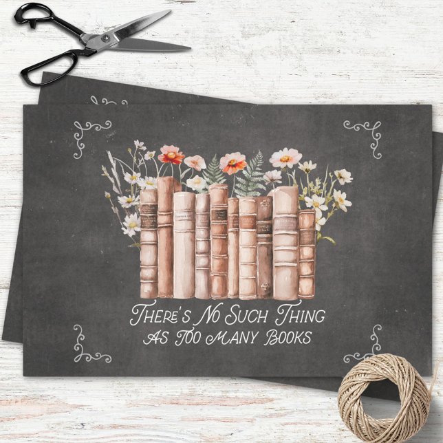 Papel De Seda Libros con Flores y Cita en Decoupage Negro (in situ)