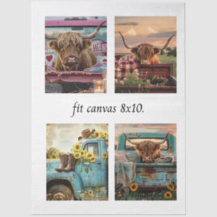Papel De Seda Lienzo decoupage Camión Highland Cow 8 x 10