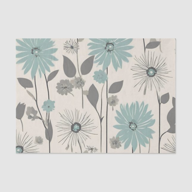 Papel De Seda Light Blue Daisy Mid Century Modern Floral (Anverso)