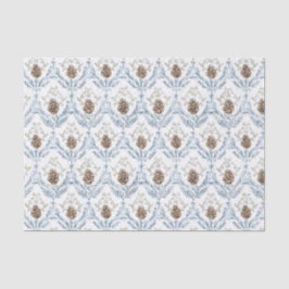 Papel De Seda Light Blue Damask Pattern with Pine Cones