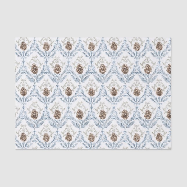 Papel De Seda Light Blue Damask Pattern with Pine Cones (Anverso)