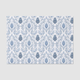 Papel De Seda Light Blue & White Damask with Pine Cones