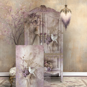 Papel De Seda Lila Flores Paloma Y Floral Rústica Romántica