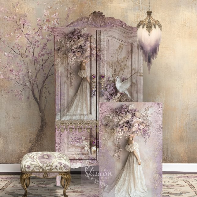 Papel De Seda Lilac florece retrato elegante romance rústico (Lilac Blooms, Rustic Romance, Portrait and Wild Flower Parasol, Decoupage Tissue Paper)